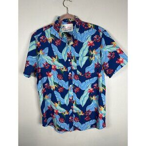 Chubbies Hawaiian Shirt Mens Medium Blue Palm Leaves